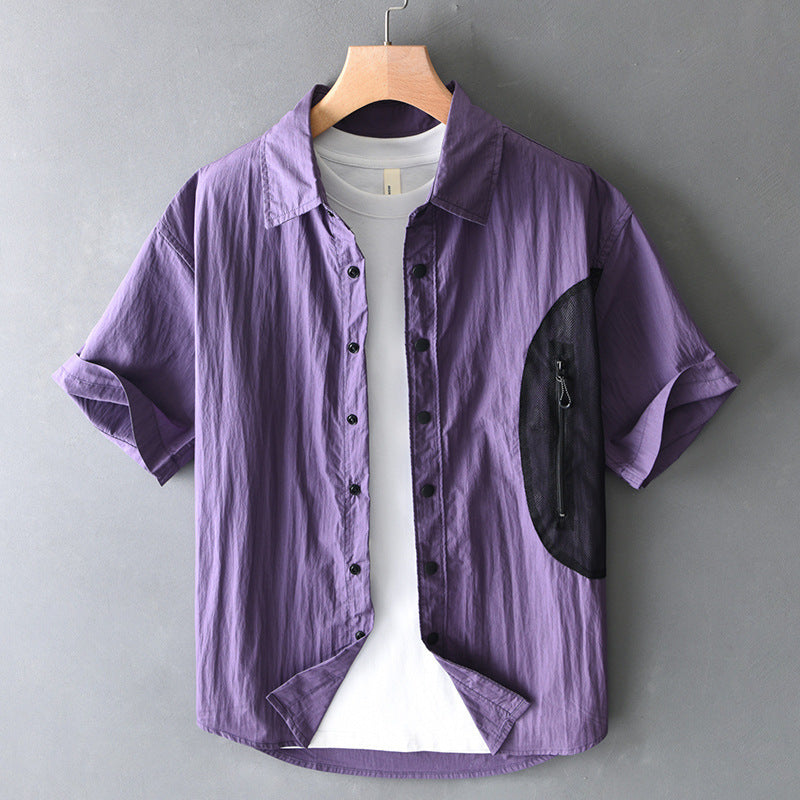 Mountain Outdoor Color Matching Short Sleeve Shirt Men's American Style